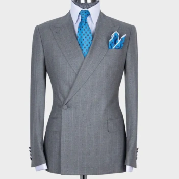 Men's Gray Wool Double-Breasted Business Suit - Pater Heritage