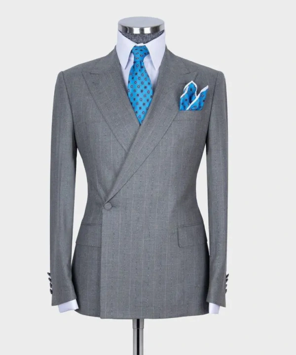 Men's Gray Wool Double-Breasted Business Suit - Pater Heritage