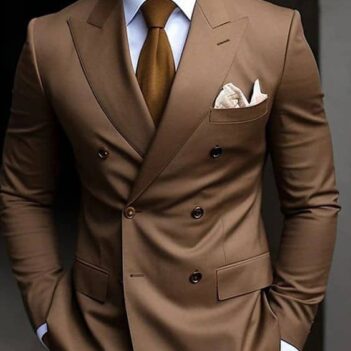 Men’s Brown Double-Breasted Formal Business Suit