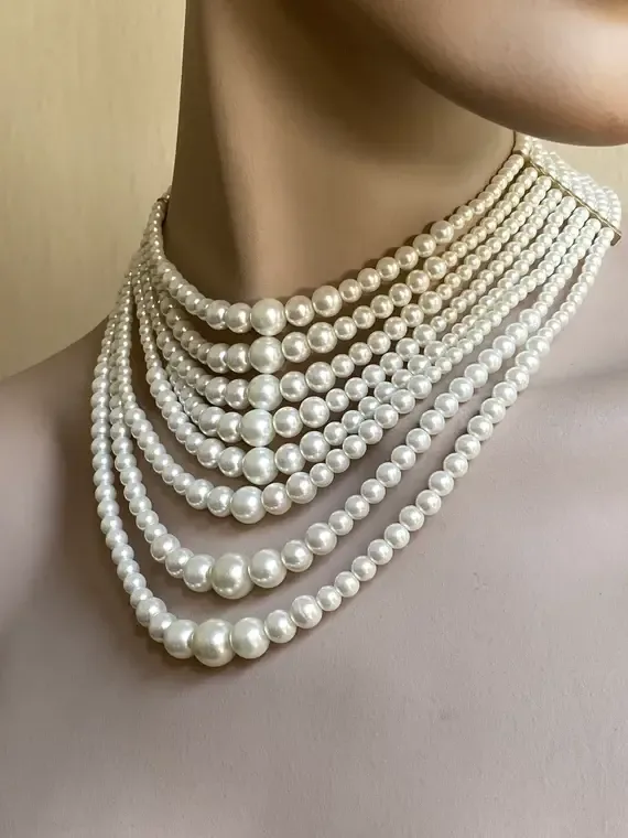 Multi-strand Choker Pearl Necklace