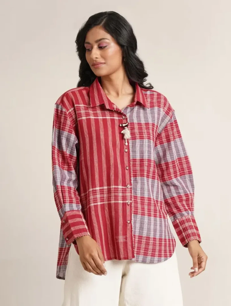 Striped cotton shirt featuring three colors Source: Jaypore