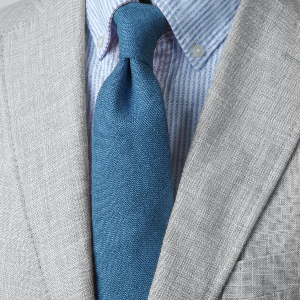 Steel blue linen tie