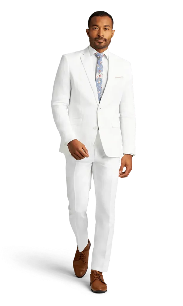  A white suit with brown shoes