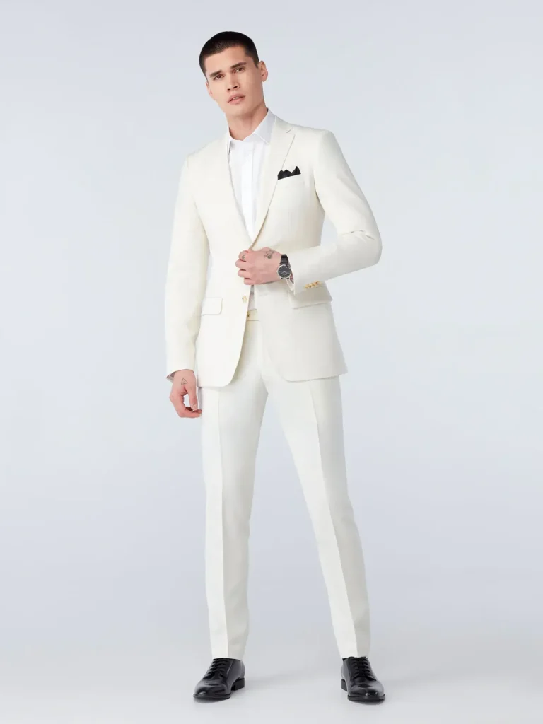 A white suit with accessories