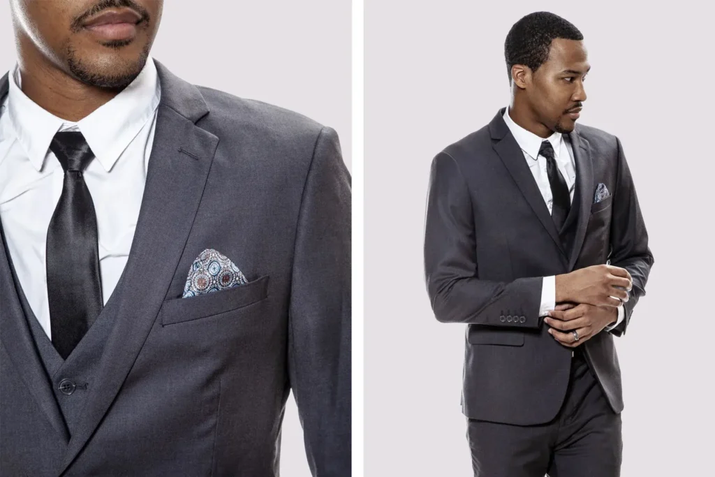 Charcoal grey suit combination for a wedding