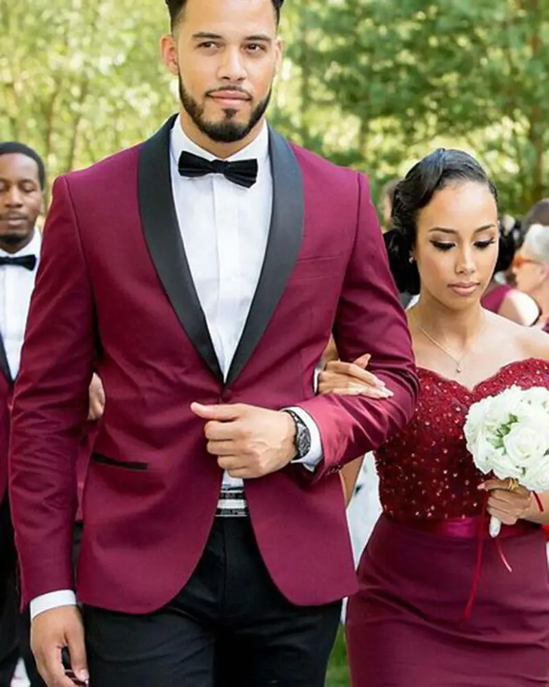 A red and black wedding tuxedo